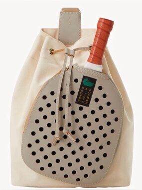 NWOT Dooney & Bourke Cream Canvas Pickleball Sling Drawstring Tote